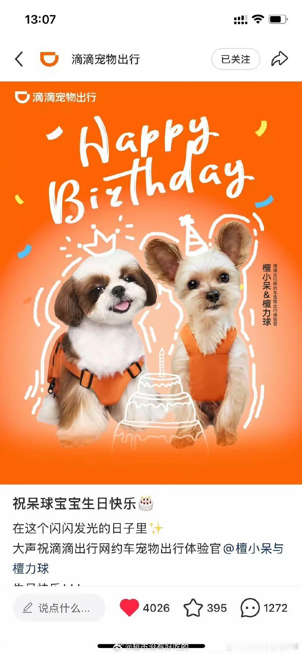 檀健次家狗狗代言的品牌专门发文给呆球庆生还准备了门店打卡小礼物还有生日大地广