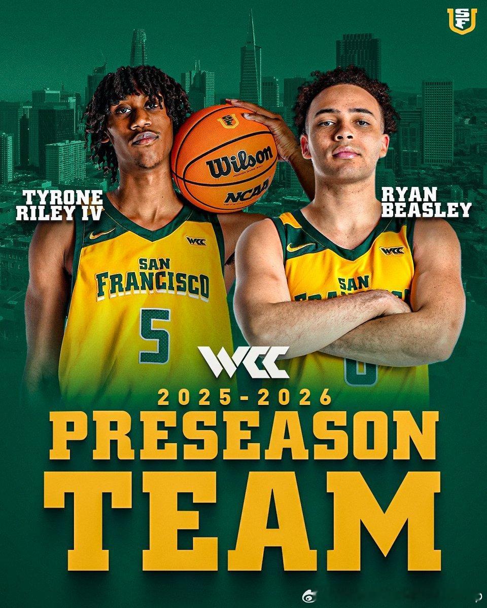 旧金山大学TyroneRileyIV和RyanBeasley两人入选了WC