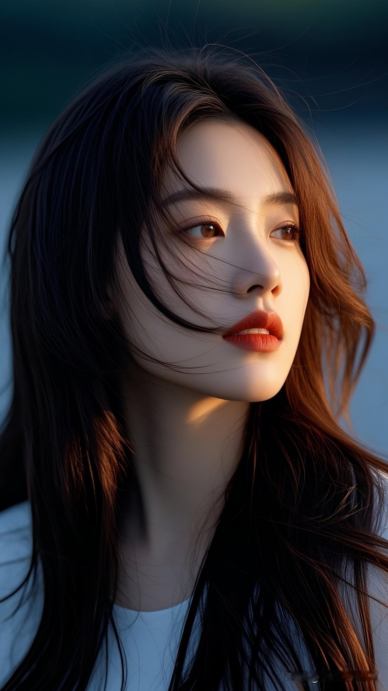 轻纱拂面生，日暮思悠长。照片记录眼中的美温柔晚风中的少女，红唇轻启，仿佛在诉说