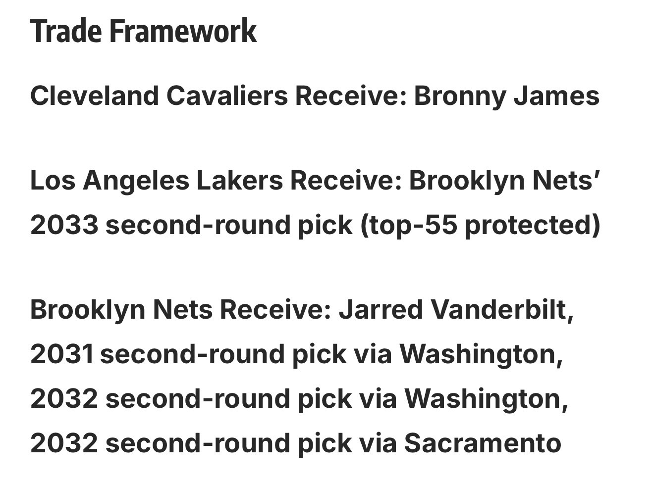 NBA记者FranLeiva提供一套交易方案：骑士得到：布朗尼湖人得到：篮网2