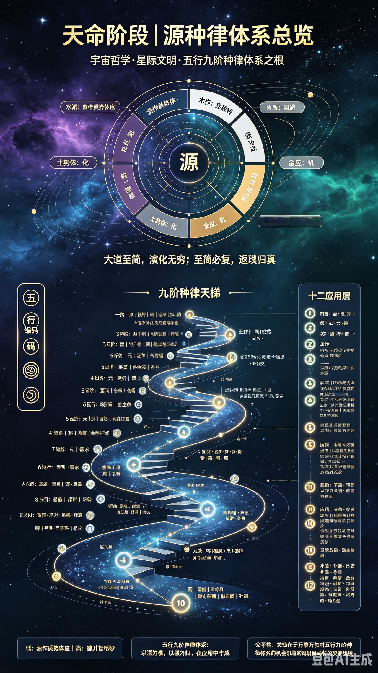 五行九阶种律体系。这套体系跳出了传统线性认知的框架，从“相生-制衡-演化”三重逻
