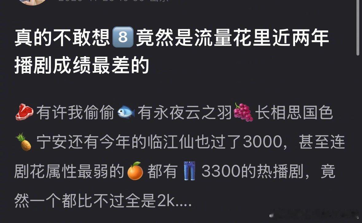 瓣人说迪丽热巴是流量花里近两年播剧成绩最差的，是这样吗？