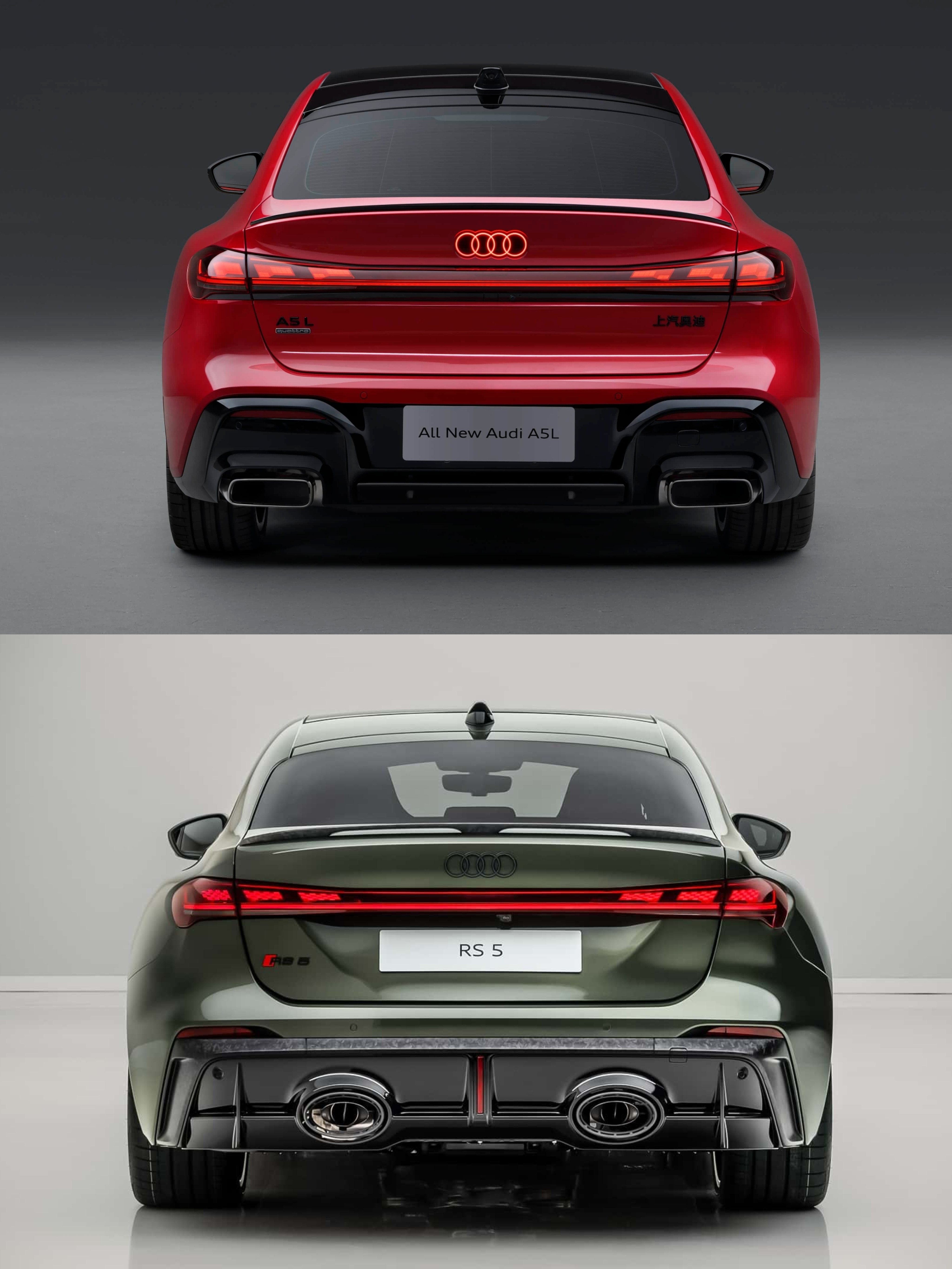 上汽奥迪A5LSportbackVS奥迪RS5。二者前脸造型设计差异不大，