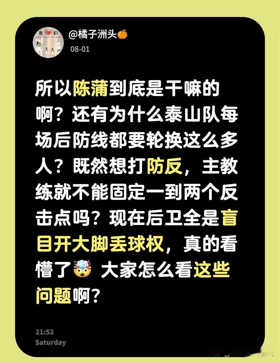所以陈蒲到底是干嘛的啊？还有为什么泰山队每场后防线都要轮换这么多人？既然想打防反