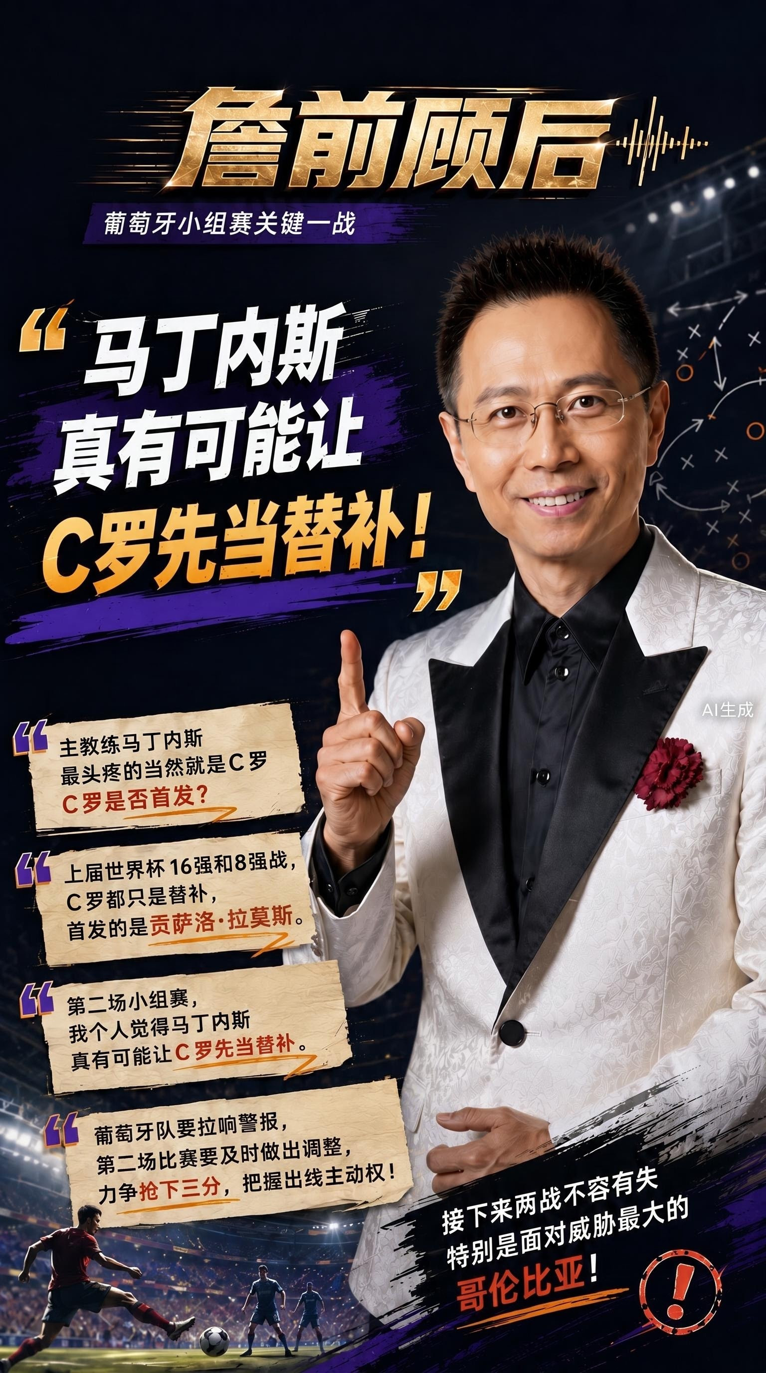 拉响警报！詹俊展望葡萄牙下轮对阵乌兹别克斯坦：“马丁内斯或许会让C罗先替补待命！