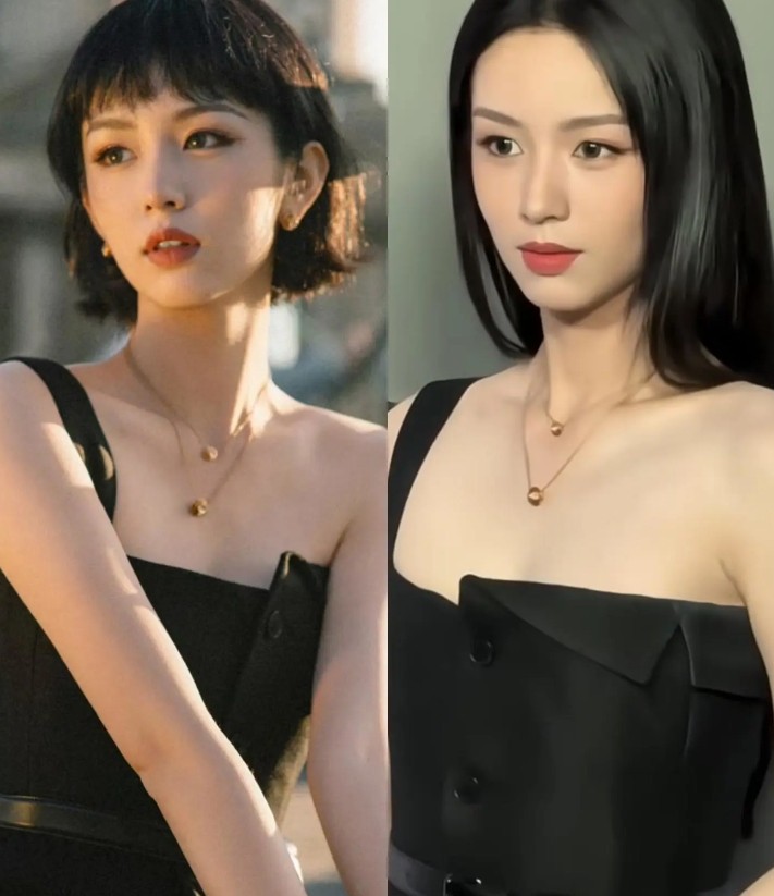 周也长发造型温柔甜美，短发则多了几分俏皮灵动。两种风格都驾驭得很好，果然颜值高就