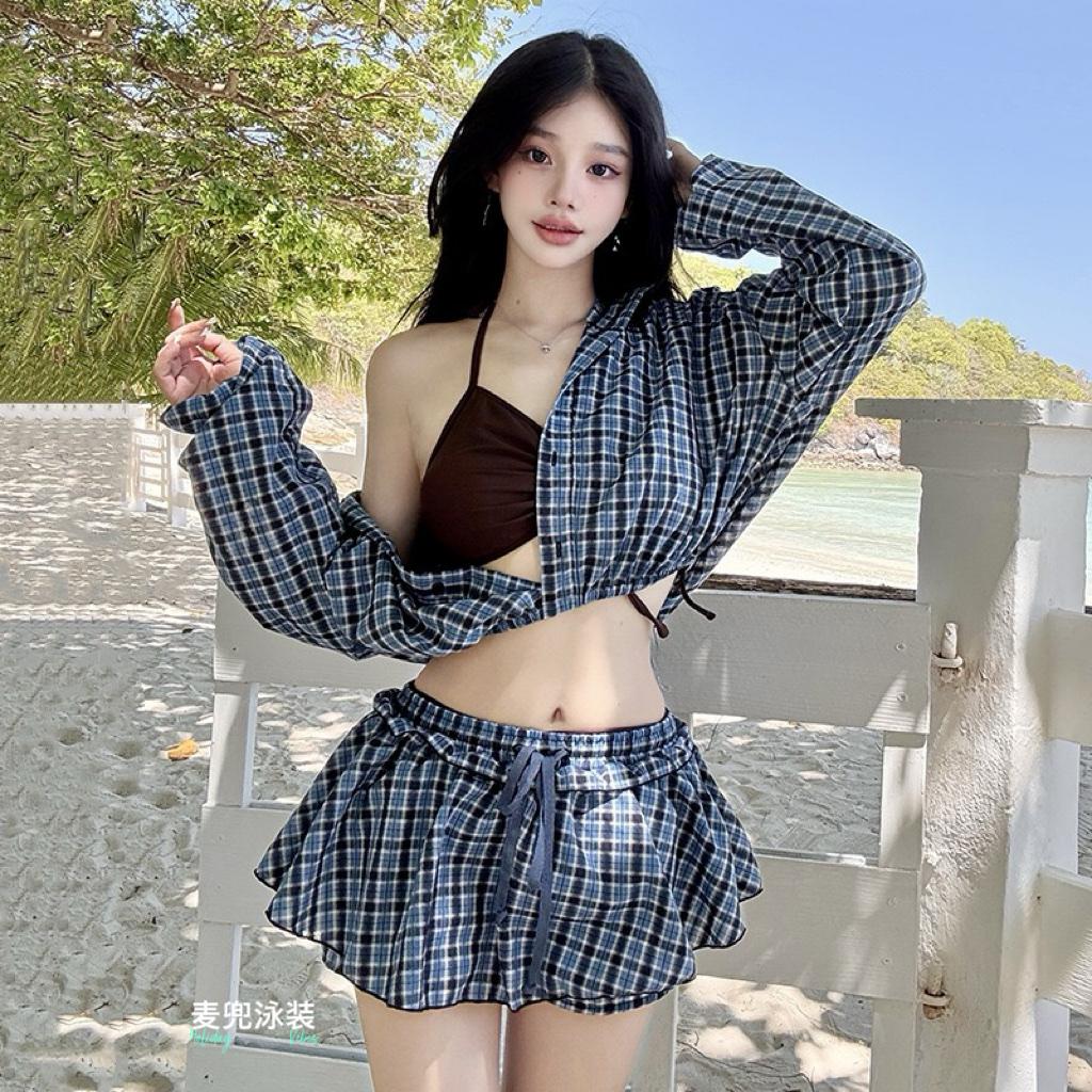 五一度假泳衣！蓝格子+小裙摆，纯欲天花板去海边,泳衣怎么选?海滨穿搭造型去海