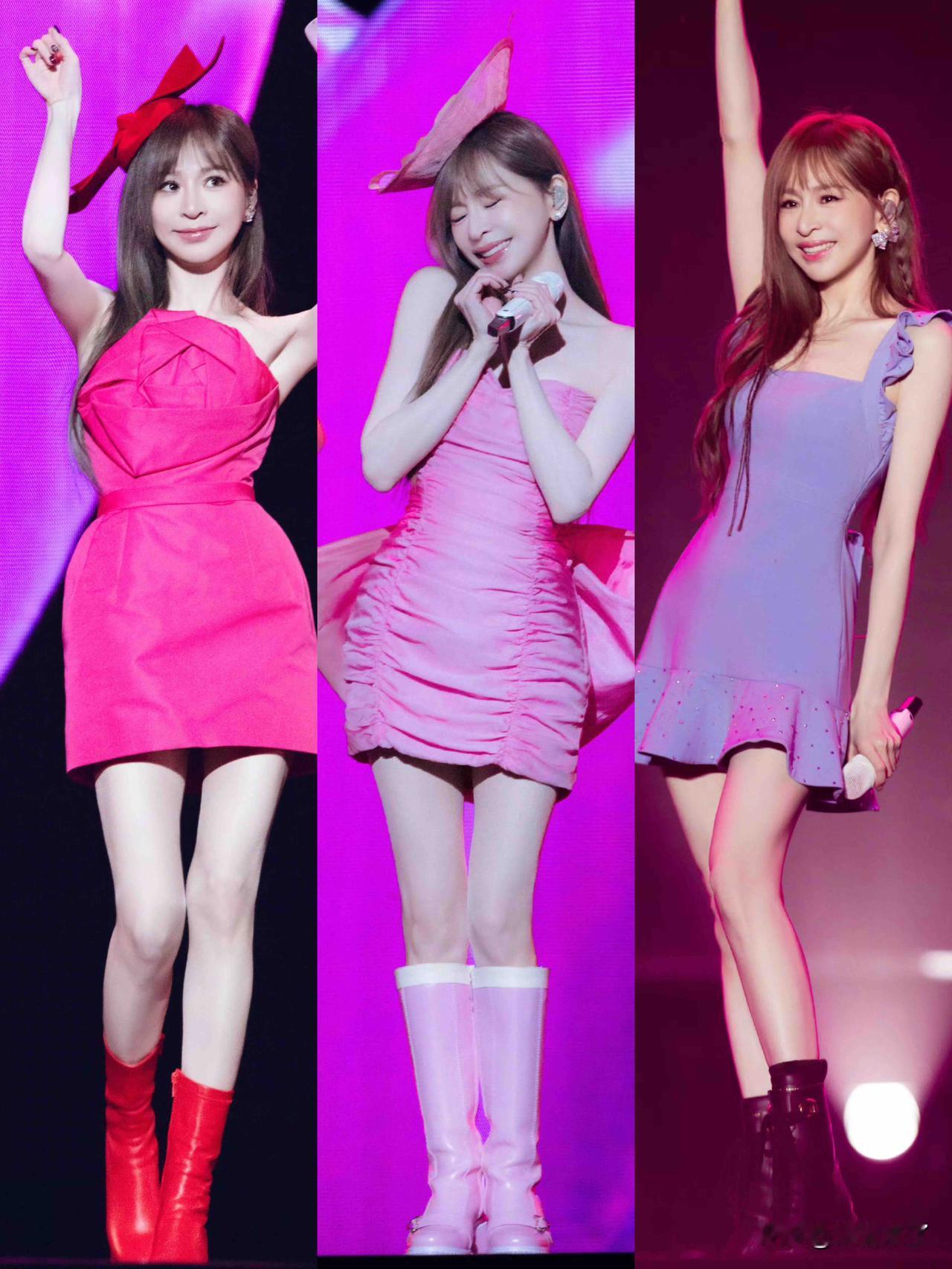 王心凌，真有超多甜美小短裙呢～这一组多巴胺穿搭，色彩丰富，艳丽动人😍芭比粉