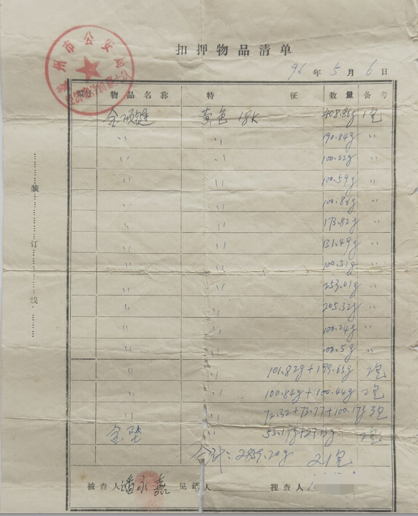 2859.2克黄金制品被警方扣押三十年: 公安已约当事人面谈