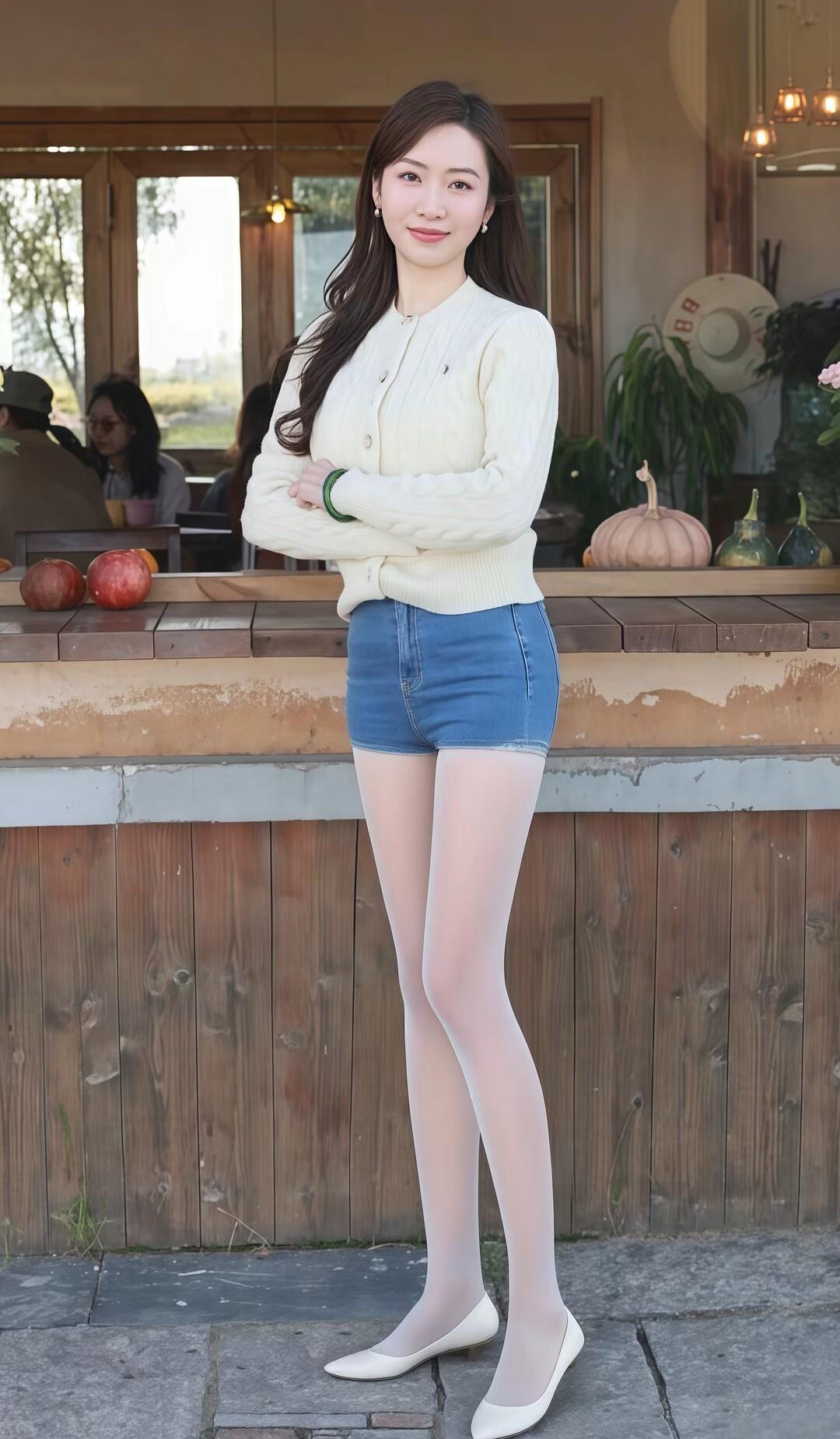 秋日暖阳下，甜美少女在咖啡馆的浪漫时光木桌旁的南瓜和暖光，把针织衫的软意揉进风