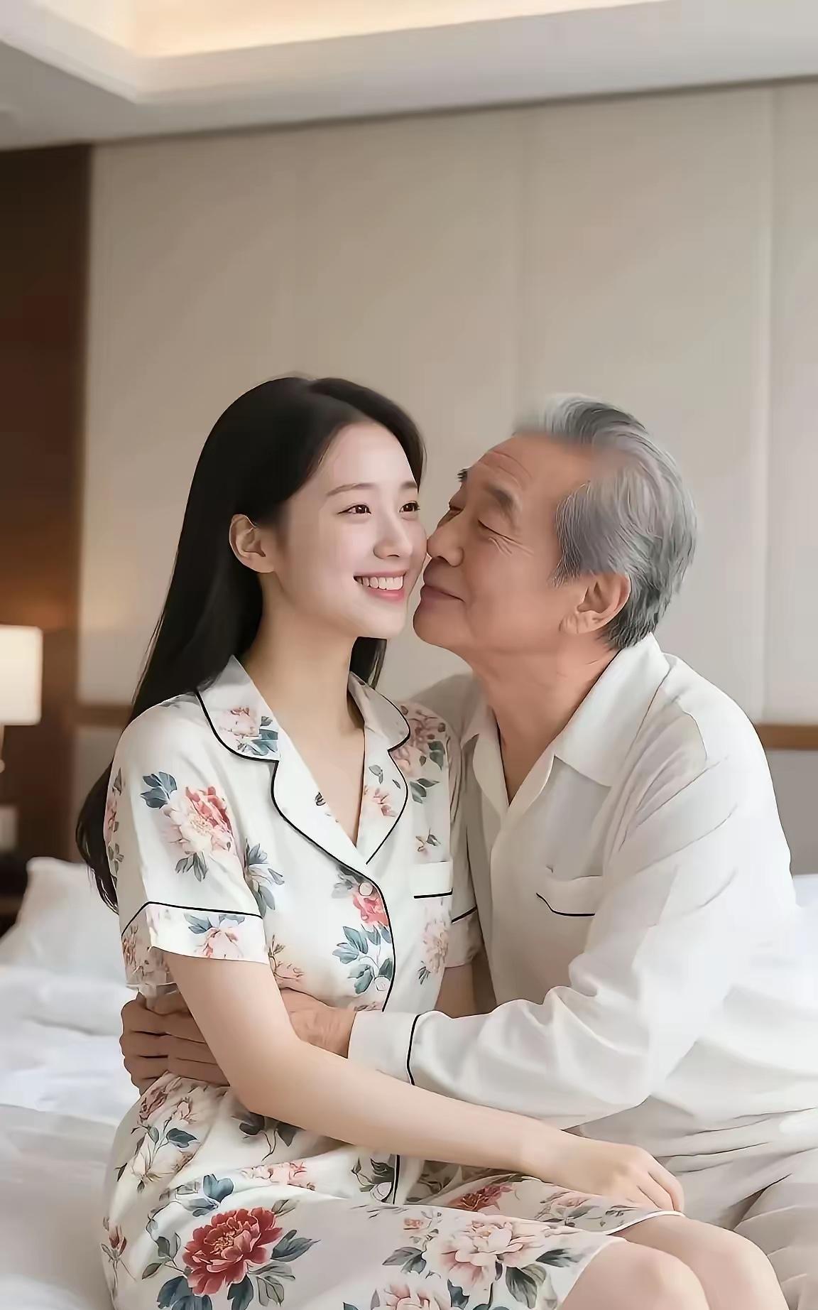 爱与伴卧室中，暖光轻洒。床上，一老一少相依。女子一袭印花睡衣，花朵绚丽，衬得她