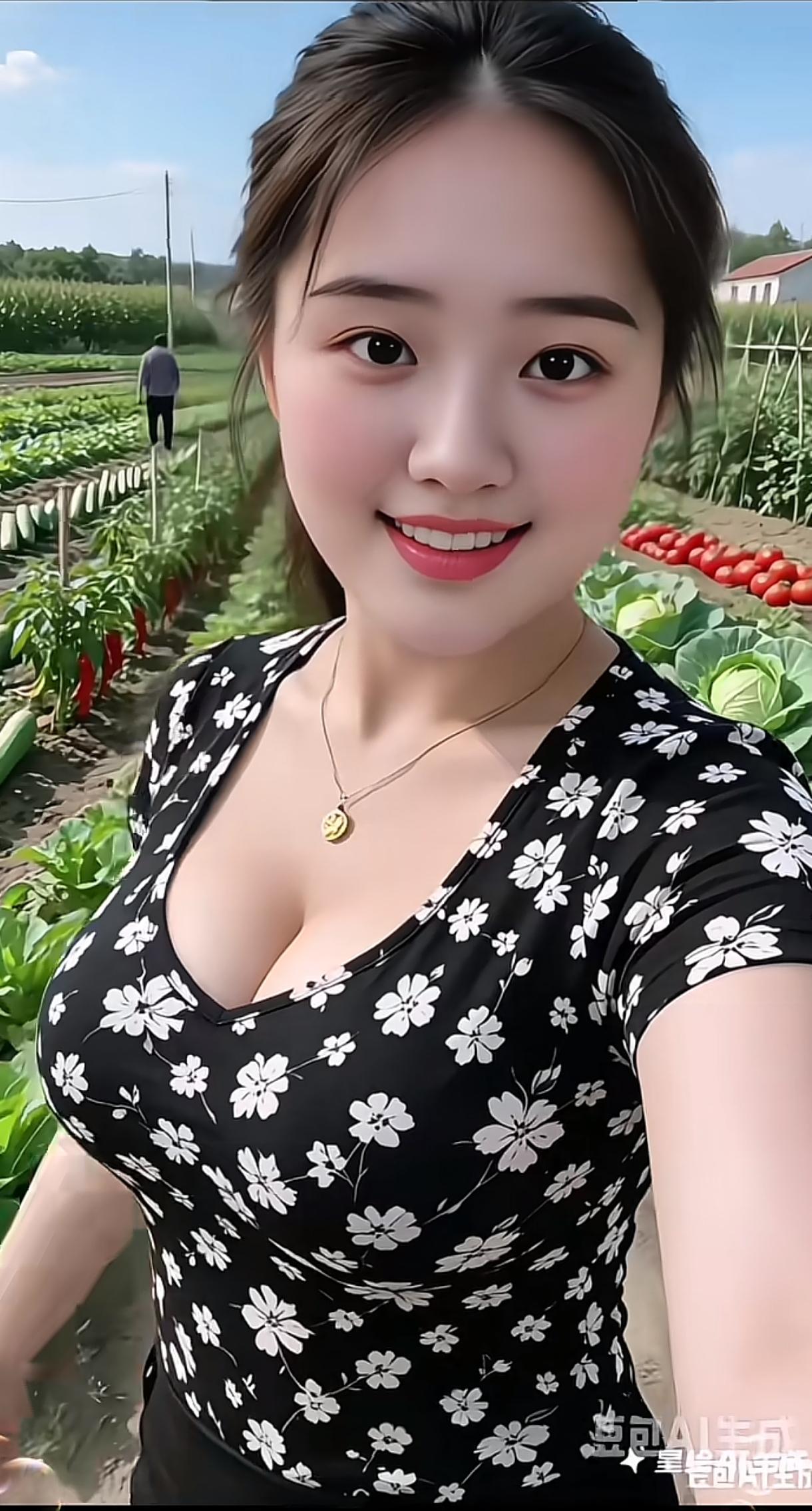 田园风光中的甜美自拍，笑靥如花，生机盎然！🌸🍅🌾清纯淡雅美女淡雅田园照