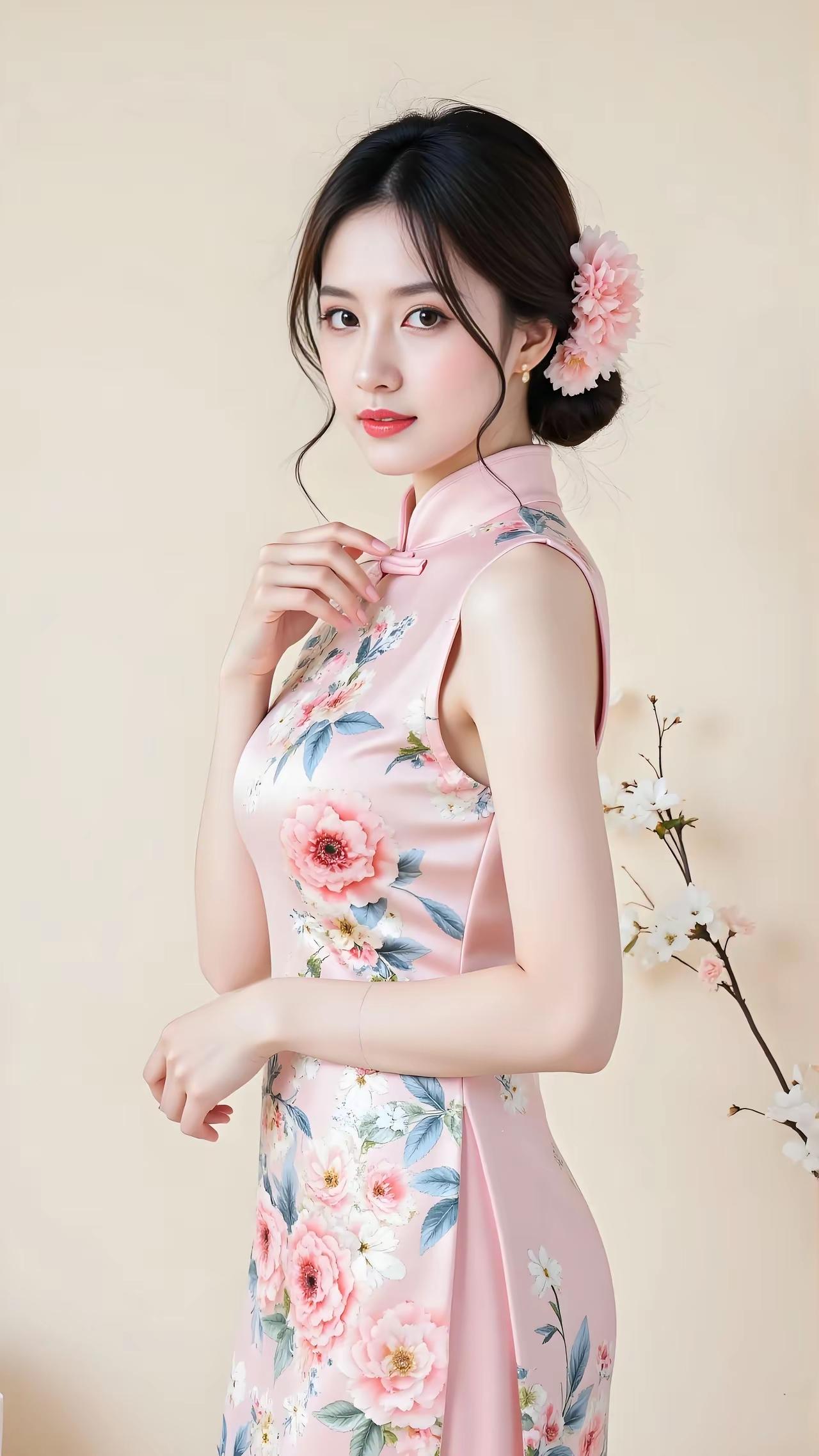 粉色旗袍，惊艳时光粉色旗袍，花枝招展，优雅迷人！🌸穿上它，仿佛回到了那个旧