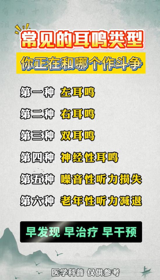 单侧、双耳、神经性耳鸣，六种类型一次分清