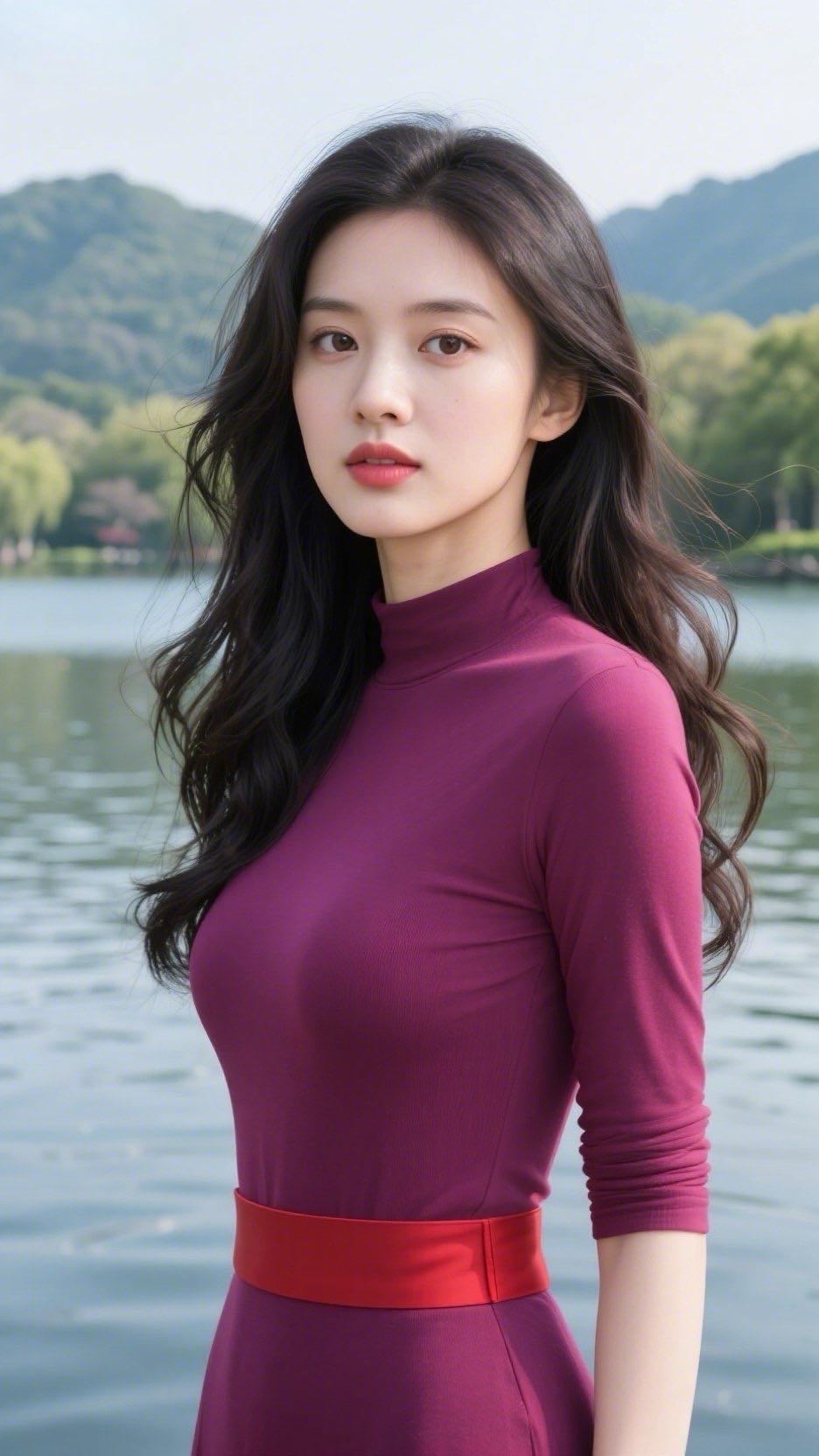 湖畔紫衣仙女紫是晨雾染透的绸在西湖的风里裁成三种温柔第一种温柔是高