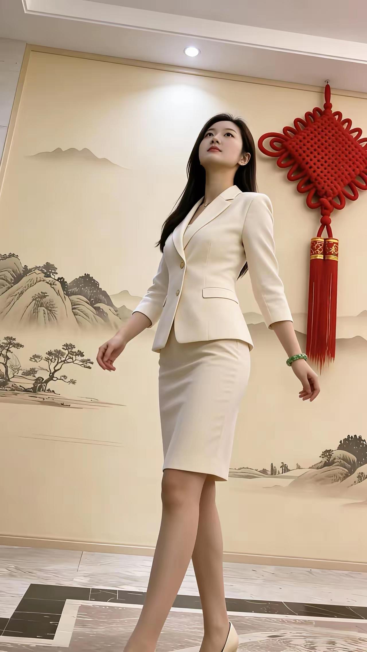 优雅职场风，米色西装裙，自信满满！