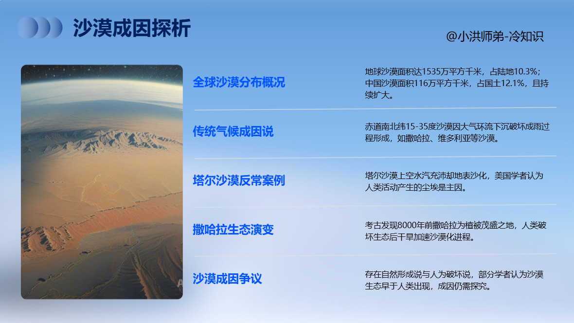 沙漠是怎样形成的据统计，地球上沙漠面积1535万平方千米，占陆地的10.3%，我