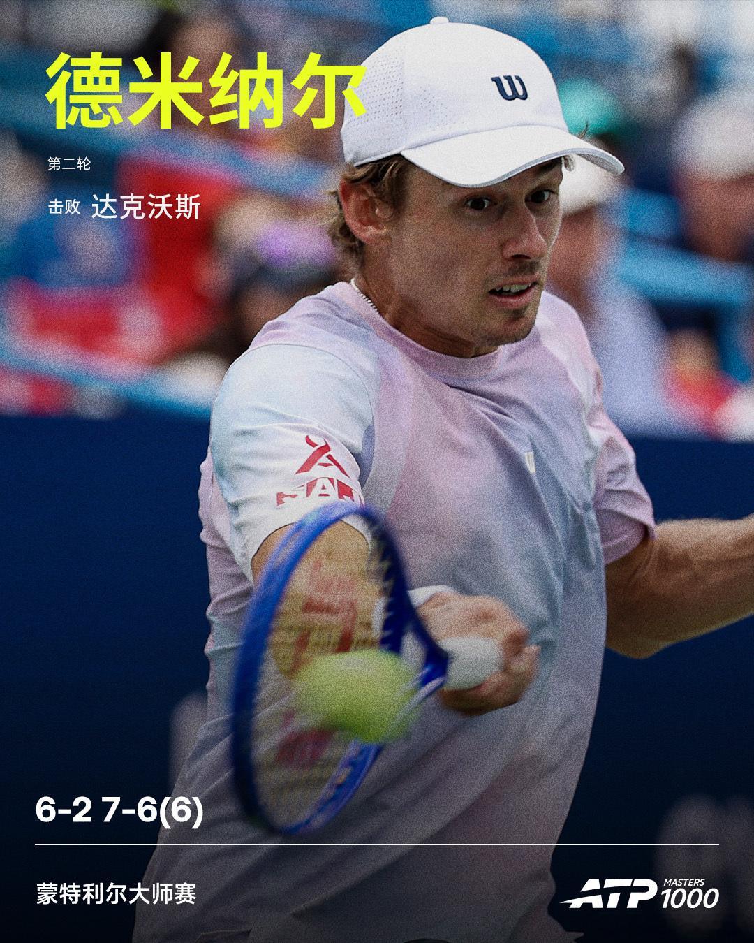 德米纳尔首秀过关ATP1000蒙特利尔大师赛男单第二轮，3号种子德米纳尔直落两