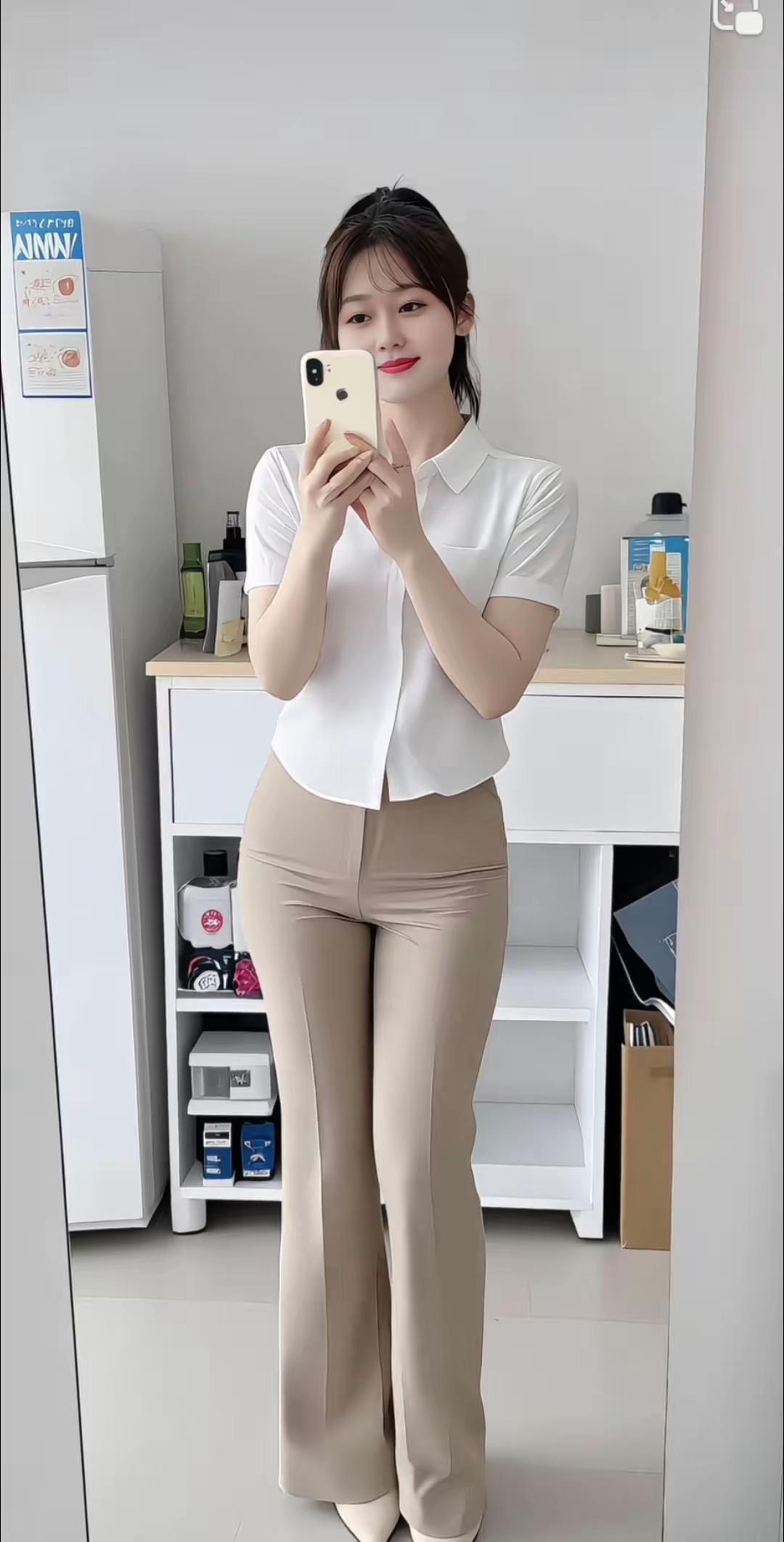 简约风穿搭，白色衬衫+米色长裤，清新自然！👗👠