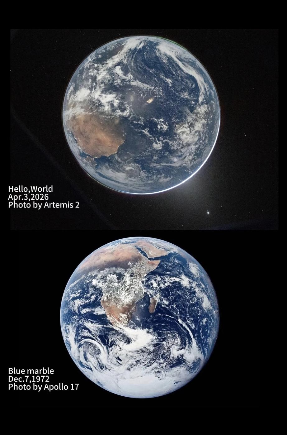 时隔五十四年，地球迎来人类拍摄的第二张全身照2026年4月3日，阿尔特弥斯二号