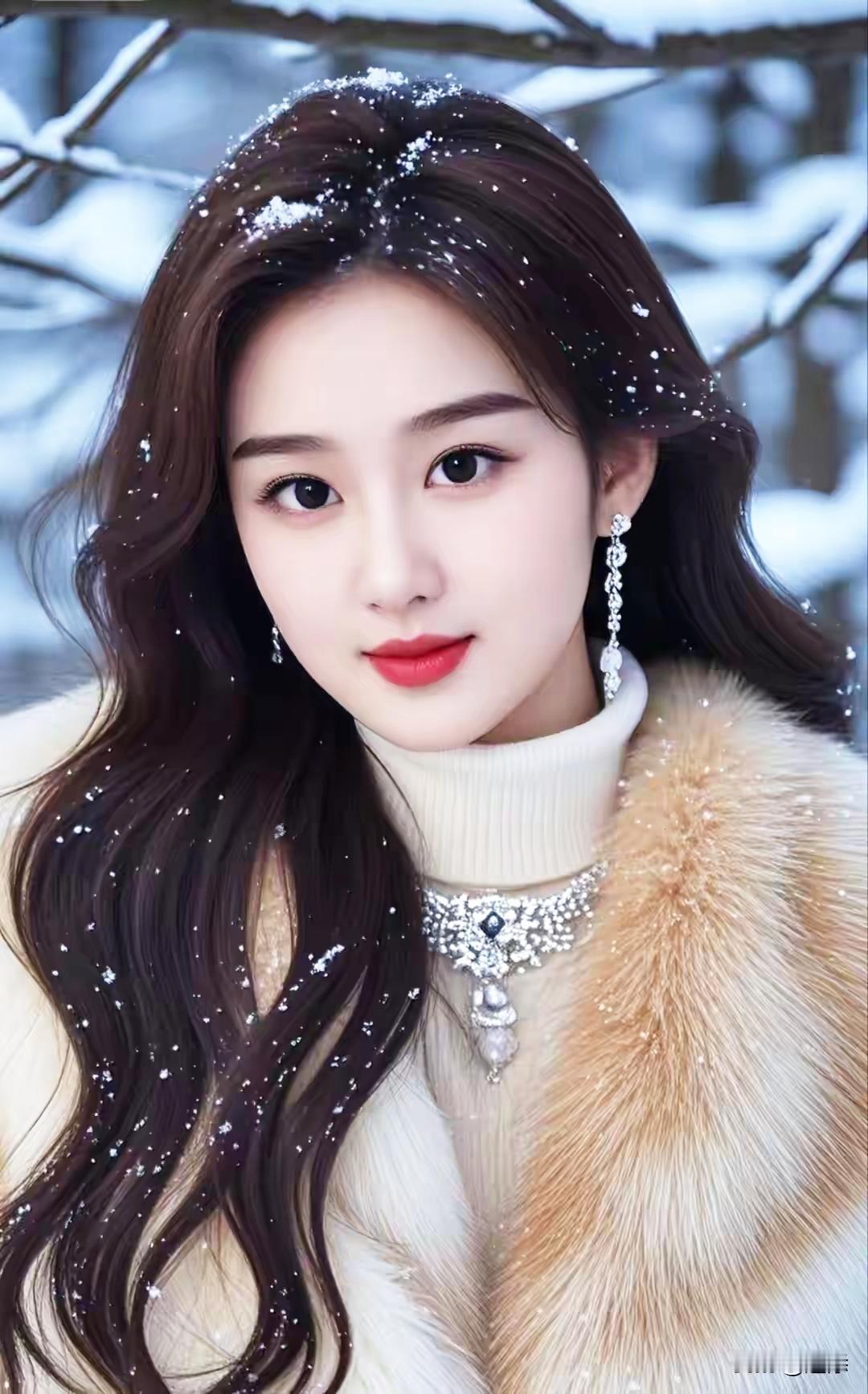 冬日仙境中的优雅美人，雪中漫步，美不胜收！