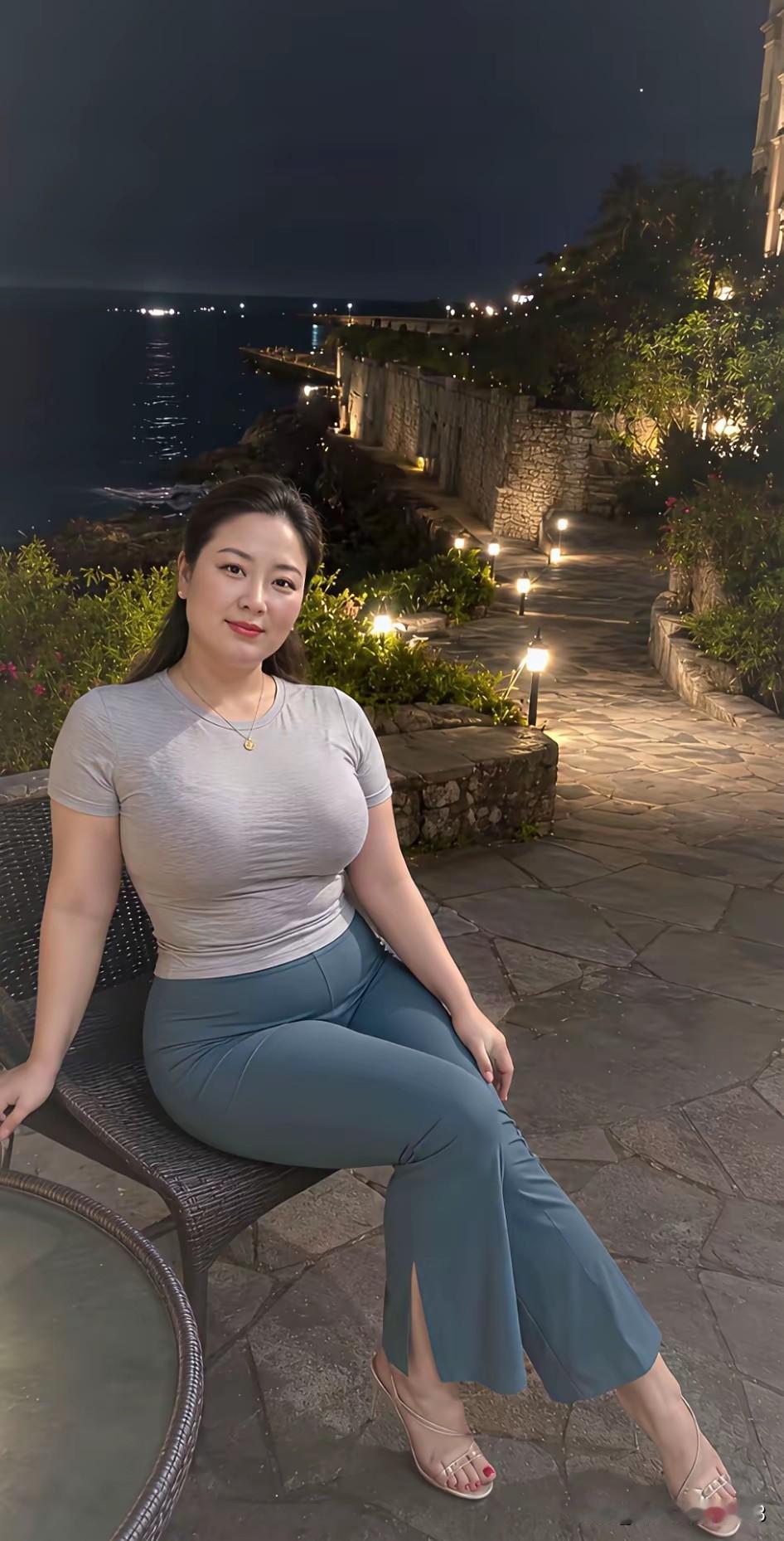 娶妻就应该娶这样的夜色临海，晚风温柔。不追求浮夸装扮，一身简约穿搭，从容大