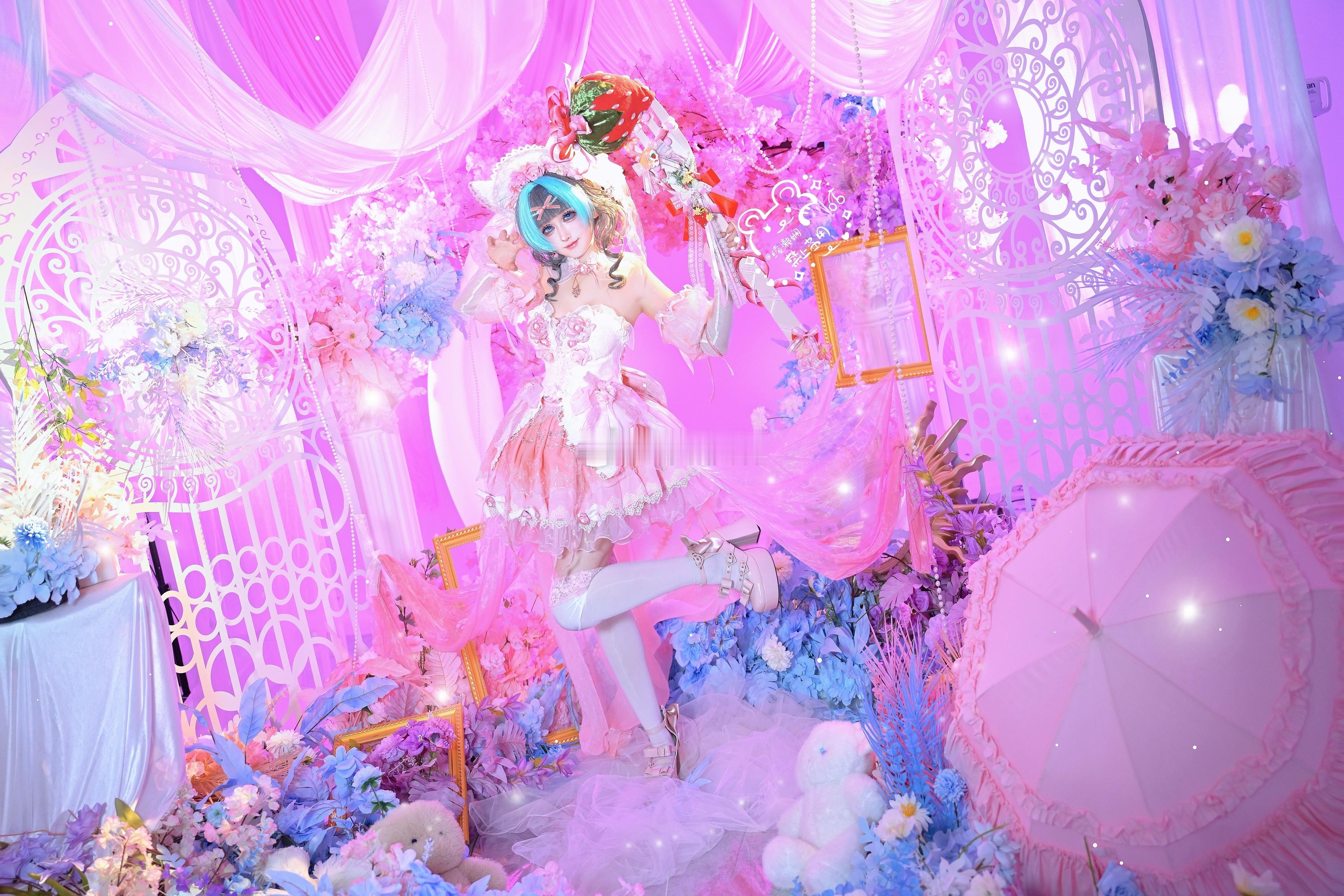 COS🐱碧蓝航线柴郡粉色花嫁礼服同人废稿cosplay正片🐱“亲爱哒💗粉