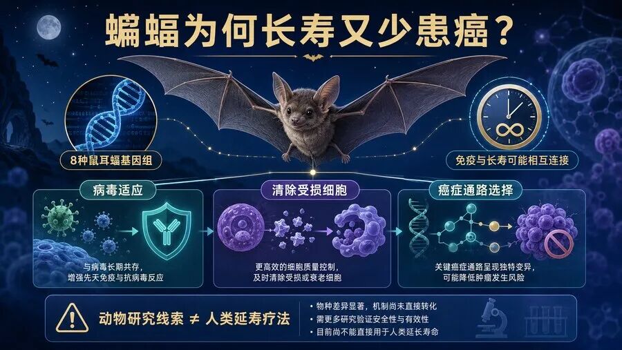 蝙蝠为何个头小却活得久? 8种鼠耳蝠基因组揭开长寿与免疫的交叉线索