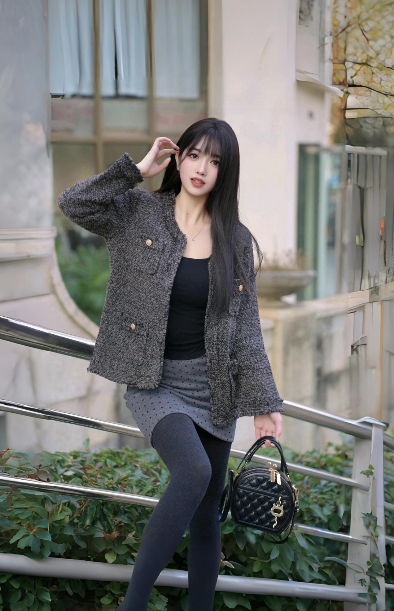 分享秋冬穿搭短款棉衣配厚黑气质这一块拿捏的死死的谁见了谁不爱呢黑厚穿搭