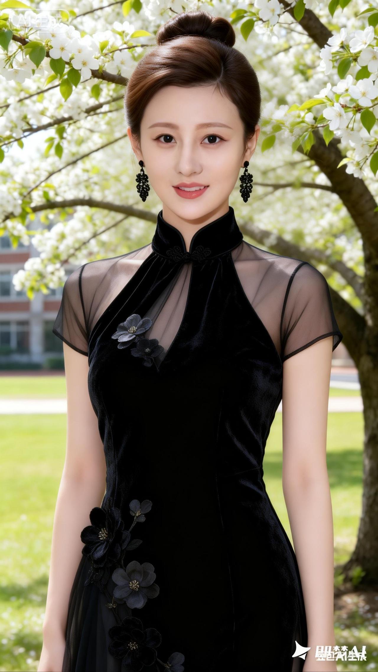 优雅黑裙，春日花海中的动人一瞥🌸✨