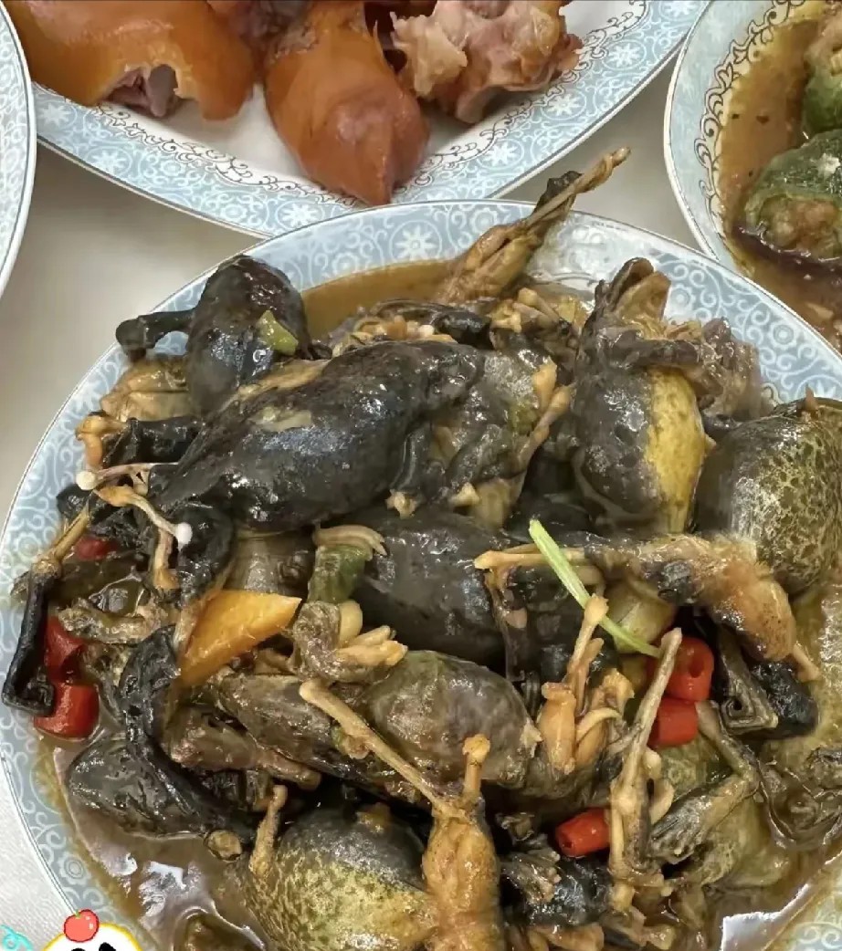 跟朋友吃饭他点了一盘蛤蟆这看着有点渗人啊