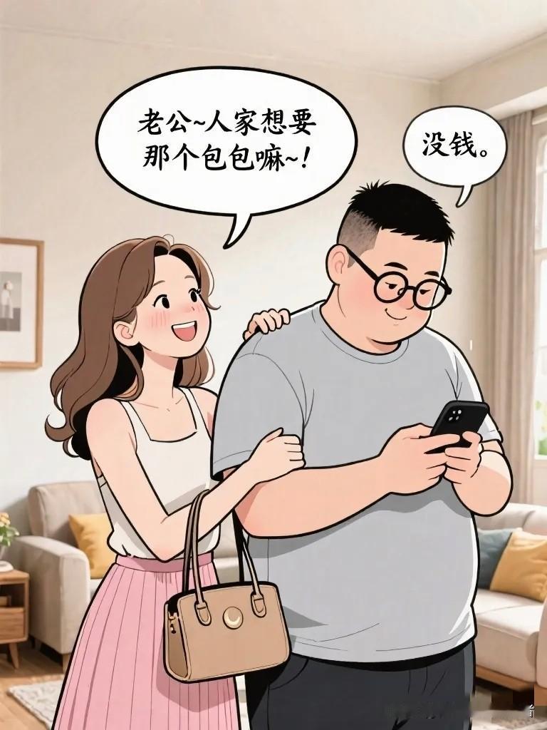 搞笑漫画：老婆学网上教的，对老公撒娇：“老公~人家想要那个包包嘛~”老公头也不抬