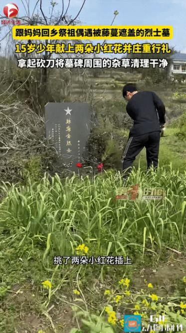 江西九江，15岁少年跟妈妈回乡祭祖，途中偶遇被藤蔓遮盖的烈士墓，而少年见墓后，便