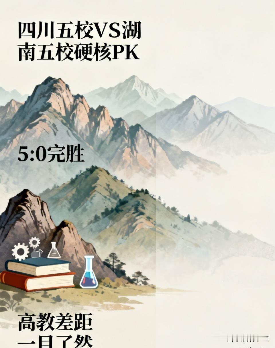 四川五校VS湖南五校硬核PK！最终5:0完胜，两省高教差距一目了然四川和湖