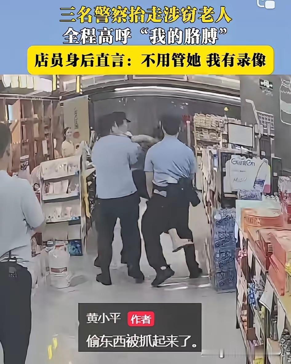 不用管他，我有录像！在一家便利店，警察抓获了一名偷东西的老人。然而在准备带走