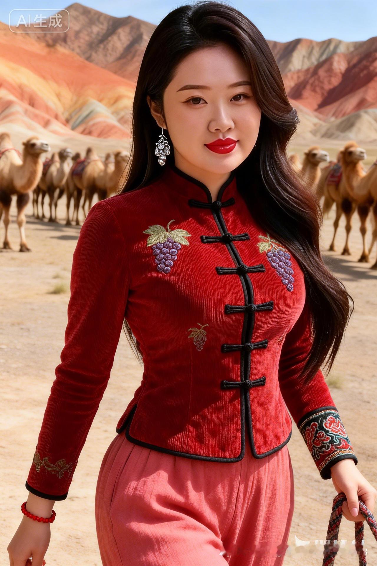 在沙漠中遇见东方美人，红衣飘飘，惊艳了时光