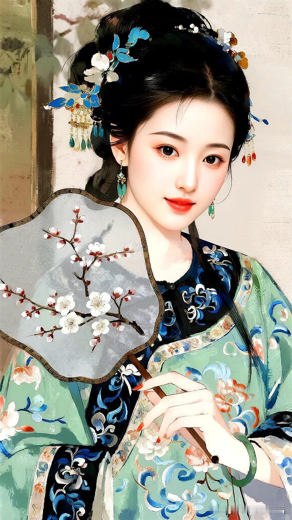 古风美女手持团扇，花枝招展，韵味十足！🌸💄👗