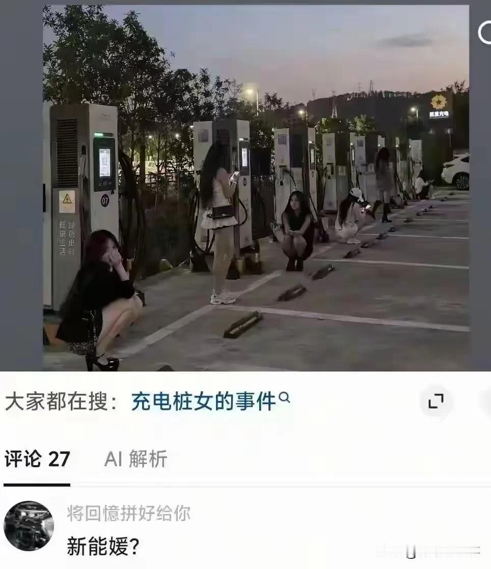 电桩旁边的女孩是啥意思，新能媛？