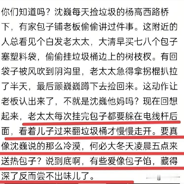 有人爆料沈巍母亲偷偷将热包子放垃圾桶，躲在电线杆后面看?到底什么情况，只有他们