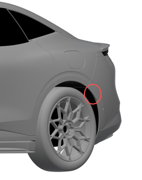从007的外观专利可以很清楚的看到后轮眉这个小突起确实在顶视图很精准的遮住了轮胎