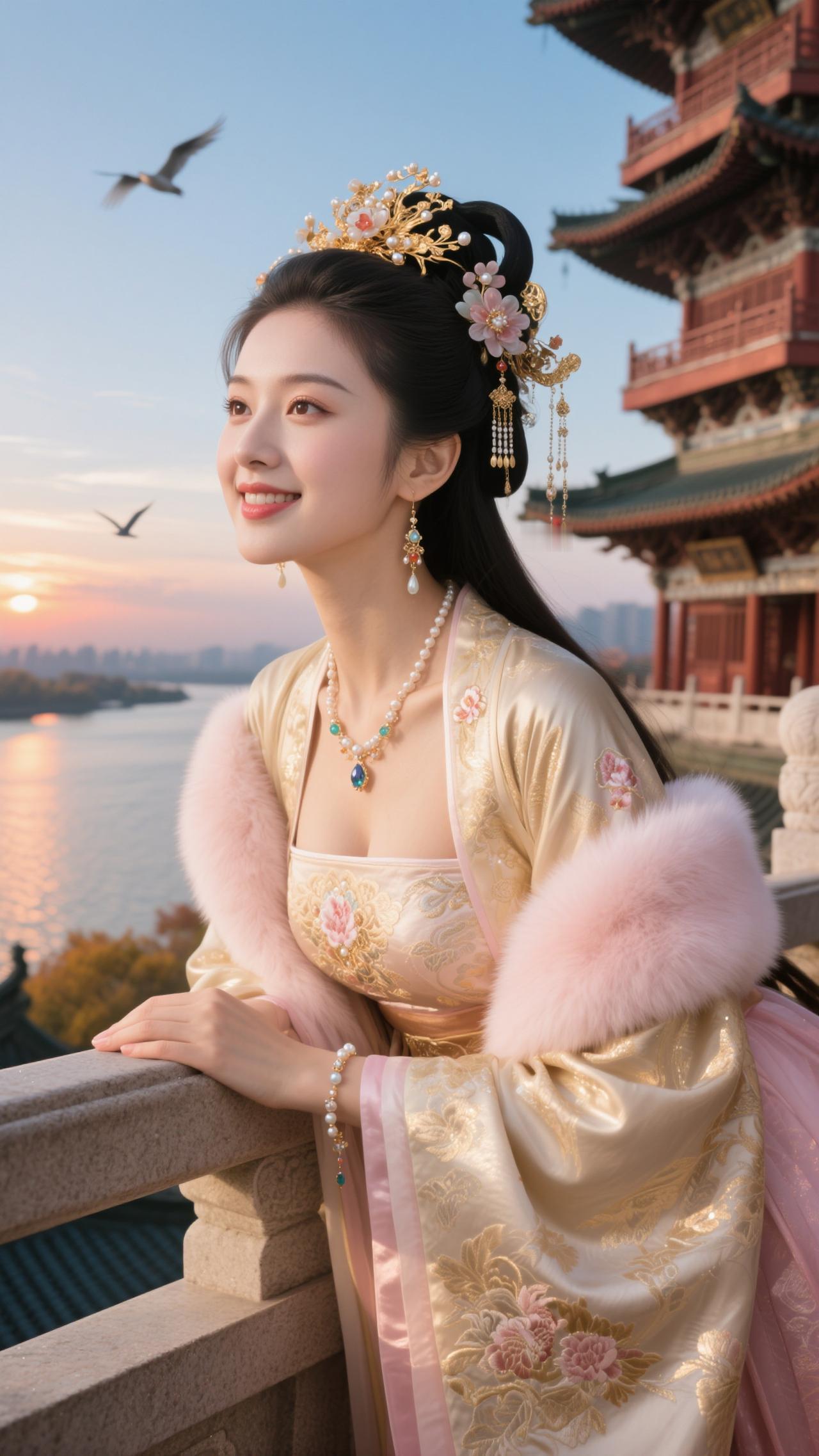 落霞与孤鹜齐飞，秋水共长天一色。原创古风计划东方美国风古韵汉服写真古风美