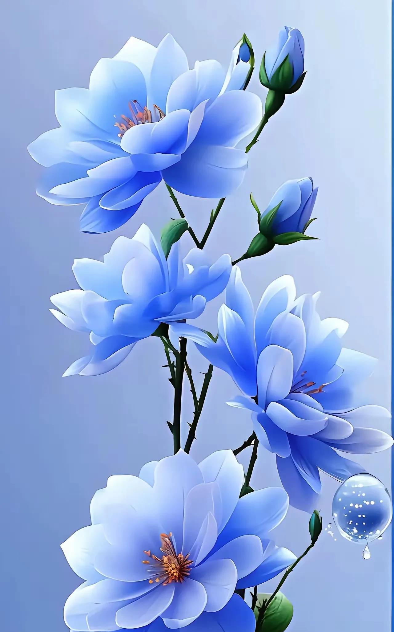 梦幻蓝莲花，静谧如水，宛如仙境。