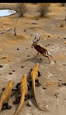 这幅画面，设计得真叫人后背发凉。几只蜥蜴以为撞了大运，围着一顿“免费午餐”开派