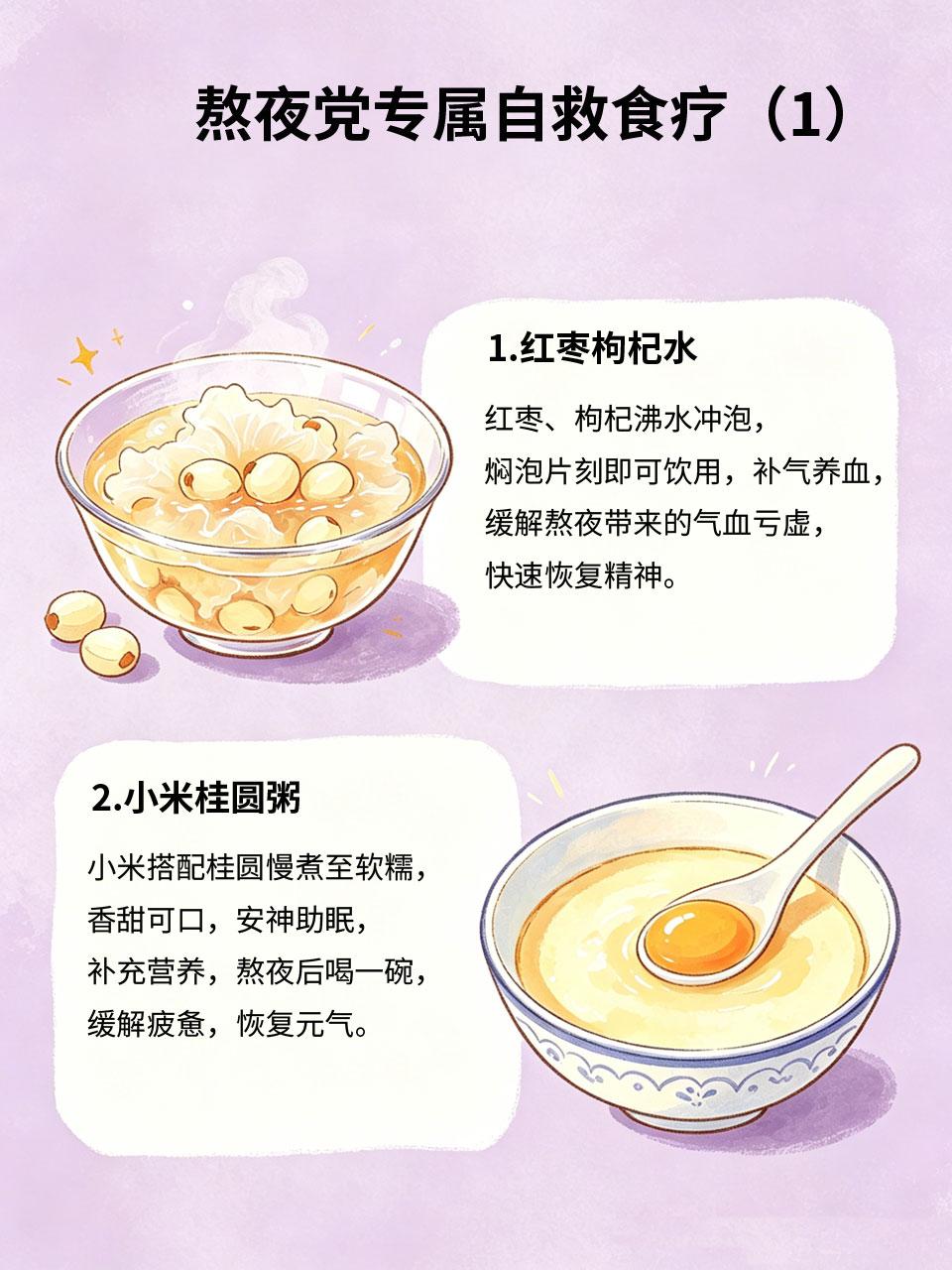 熬夜党自救食疗，喝完元气满满🌃熬夜党经常熬夜，容易气血不足、精神萎靡、脸色暗