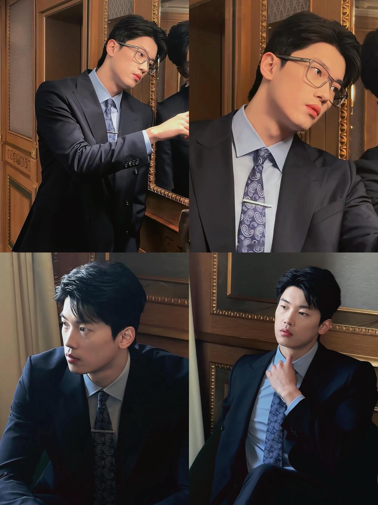 汪顺戴着眼镜，打领带，西装革履是真的接地气，自然的帅气！大帅哥很权威的帅，硬帅