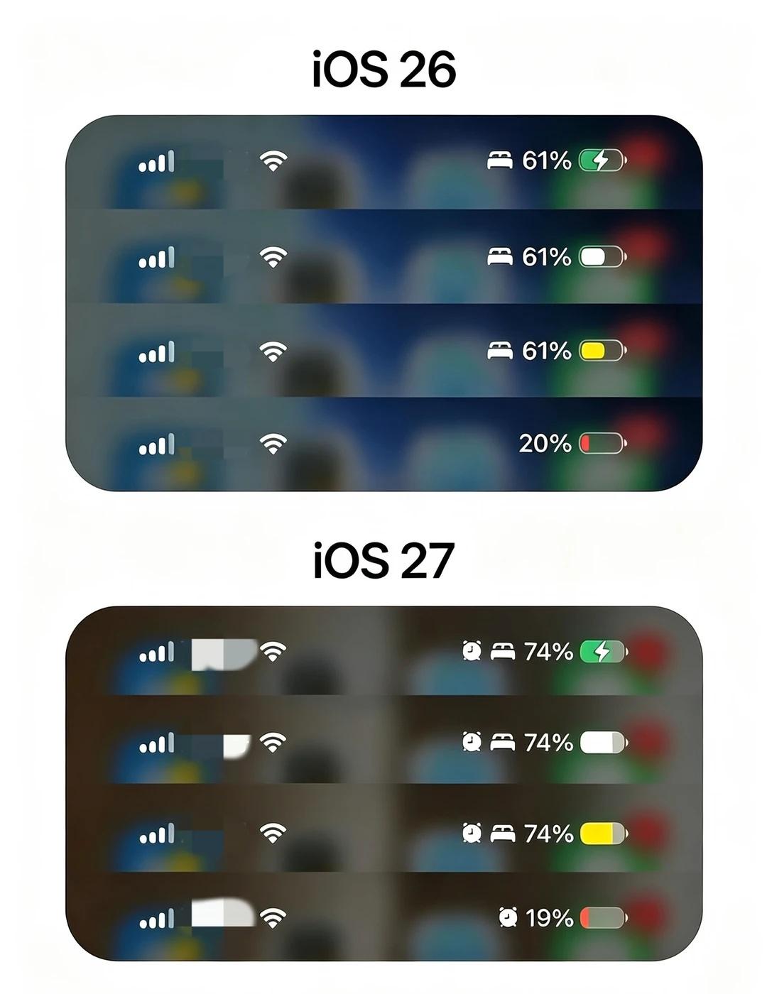 iOS27状态栏｜一眼心动的小改动iOS26➜iOS27顶部状态栏悄悄升
