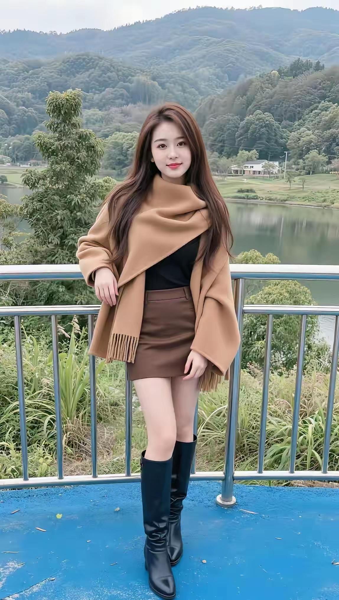 秋日穿搭指南：棕色外套+短裙+高筒靴，尽显时尚与优雅