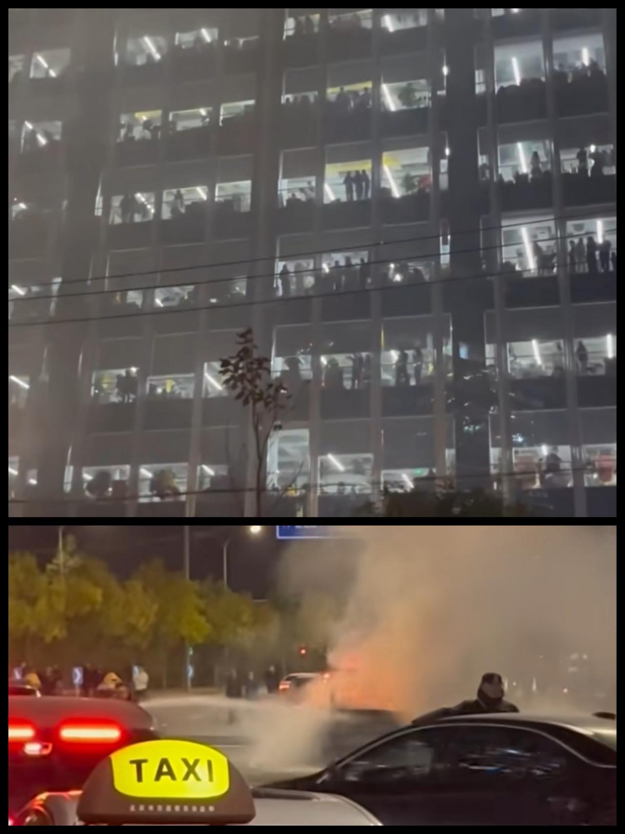 10月28日，座标北京，一车辆在路上起火爆燃，旁边凑巧是一栋写字楼，起火声响惊动
