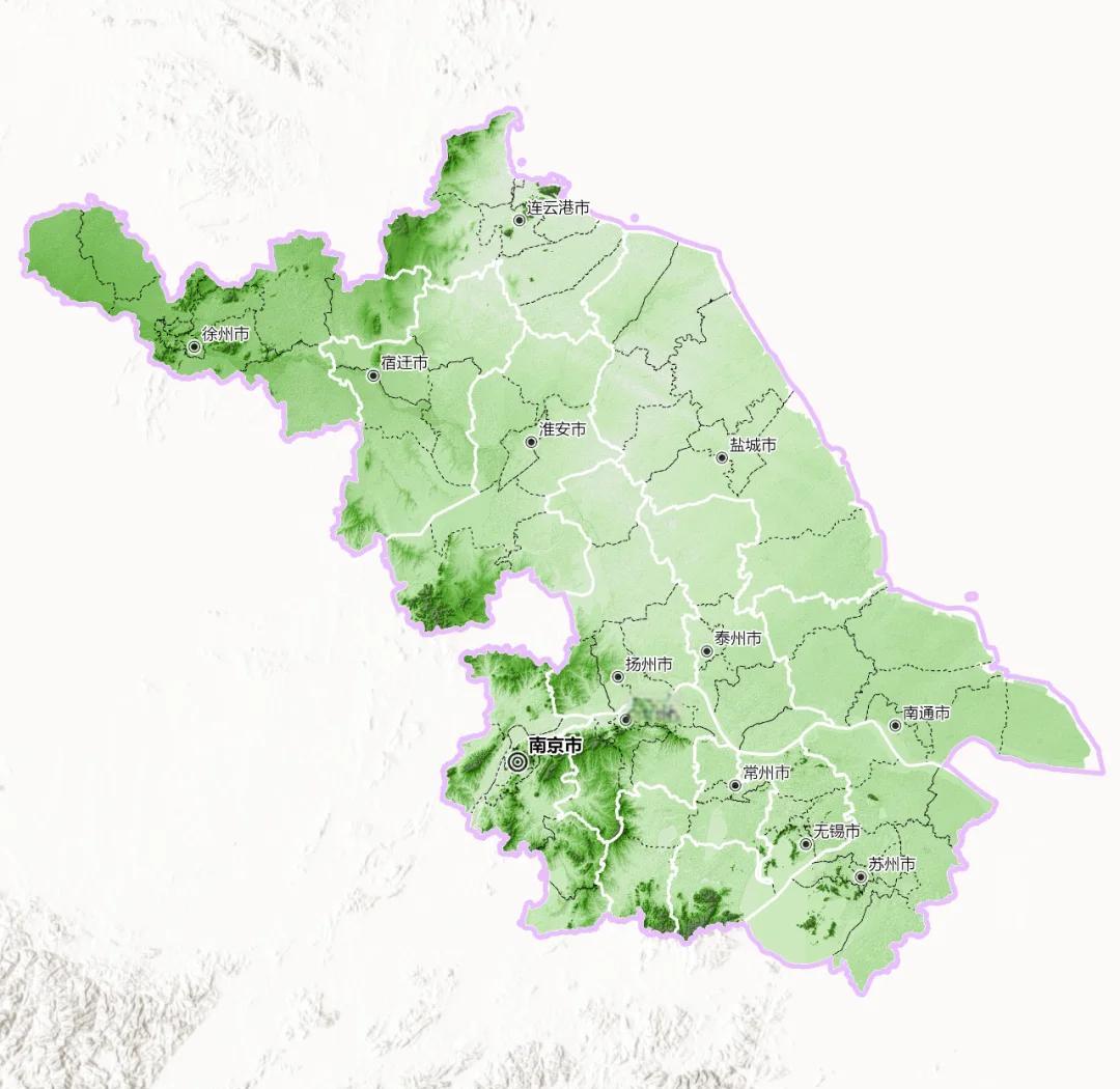 南京市不太像江苏省的其他城市得的又一个点：低山丘陵岗地的面积占比达到60.8%，