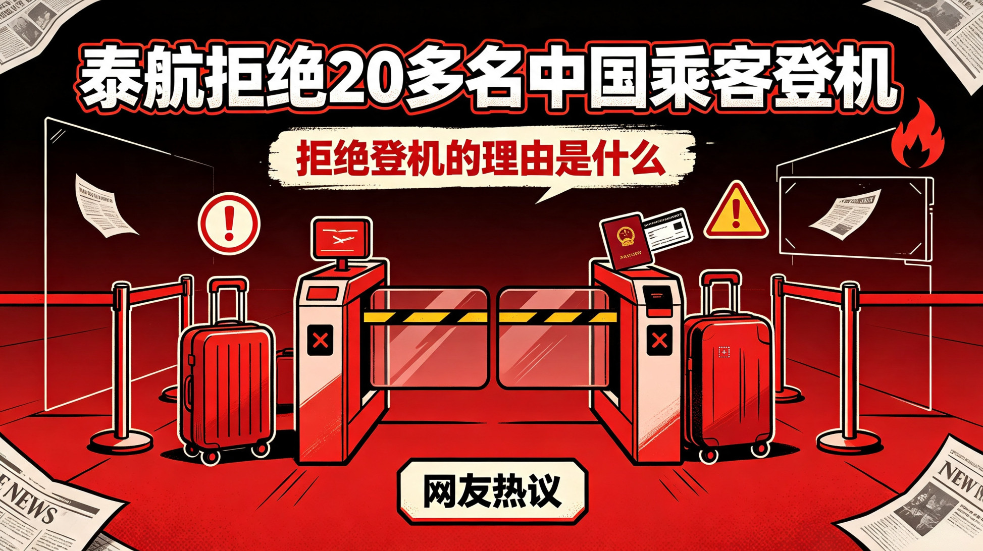 泰航拒绝20多名中国乘客登机换位思考一下：你拖着行李箱、拿着登机牌、过了安检、